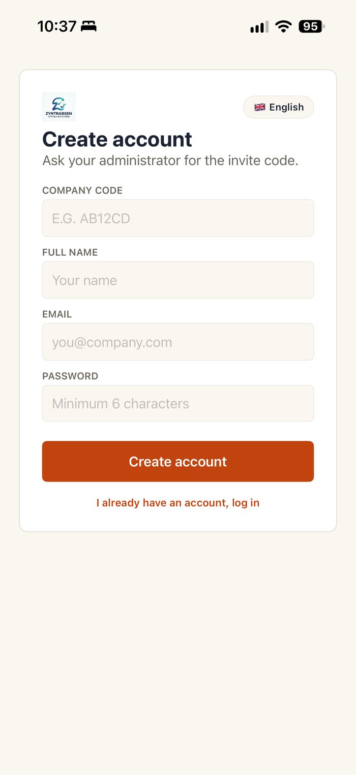 Crear cuenta en la app ZyntrAbsen